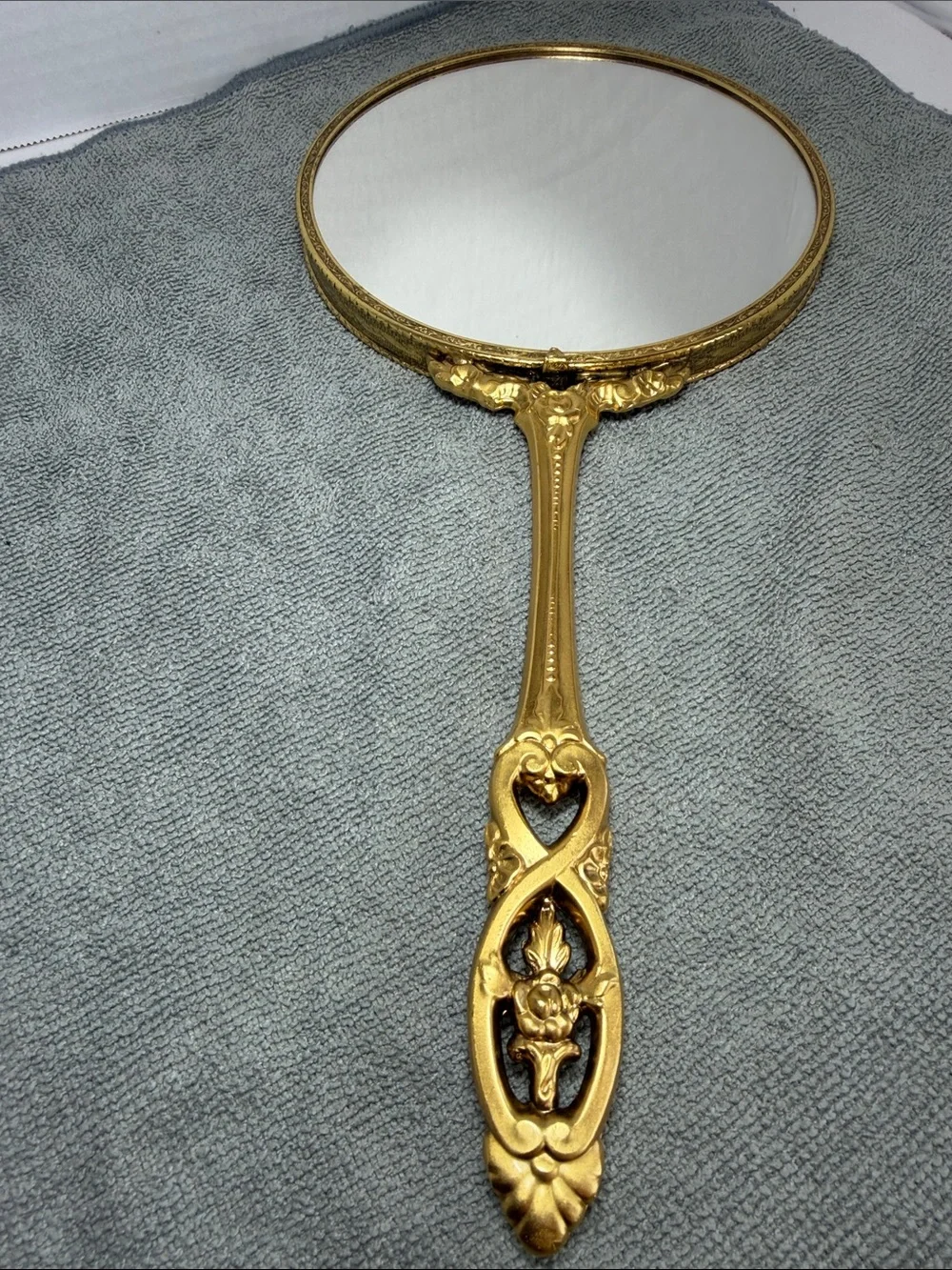 Vintage Matson 24K Gold Flashed Ornate Hand Mirror Hollywood Regency